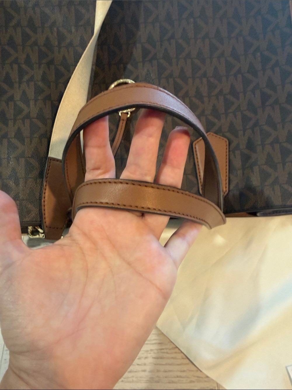 Michael Kors Brown MK Signature Messenger Tote with Tan Trim - Picture 6 of 13